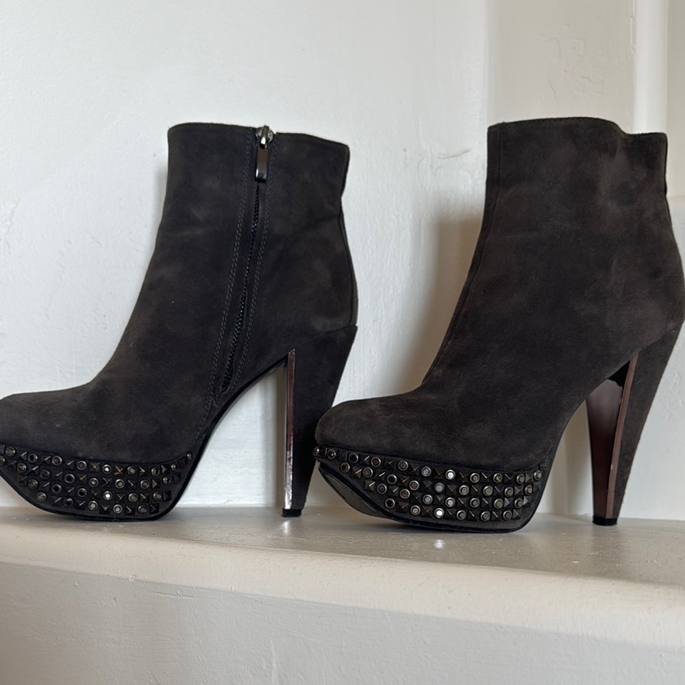 SAM EDELMAN YALENE- GRAY Suede Bling Ankle Boots 7.5